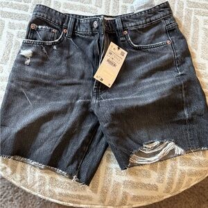 Grey Distressed Denim Shorts